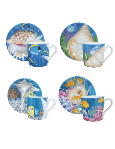 Taitù Set 4 tazze caffè con piattino Oceano