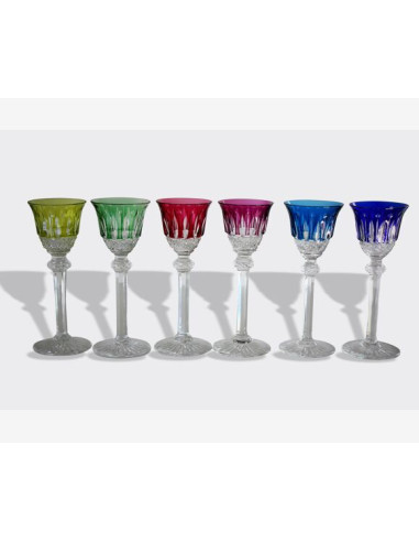 Saint Louis 6 Tommy Port glasses. Mix colour